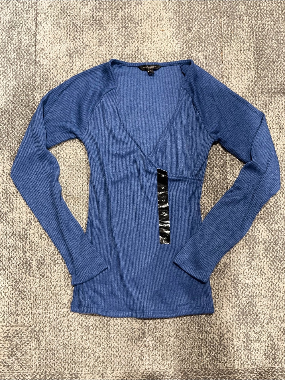 Banana Republic Ribbed Blue Wrap Front Long Sleeve Shirt